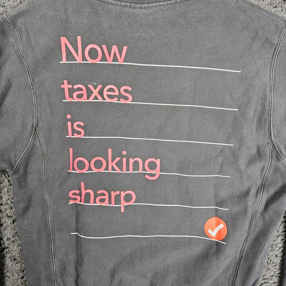 Champion Reverse Weave Mens Small TurboTax Now This Is Taxes Crewneck - Picture 9 of 10